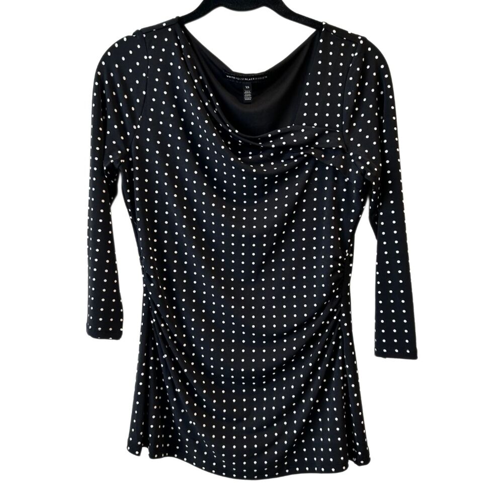 White House Black Market Polka Dot Black and White Angular Neckline Blouse XS